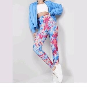 Old Navy Active Power Soft High-Waist Abstract Floral Leggings in Blue & Pink